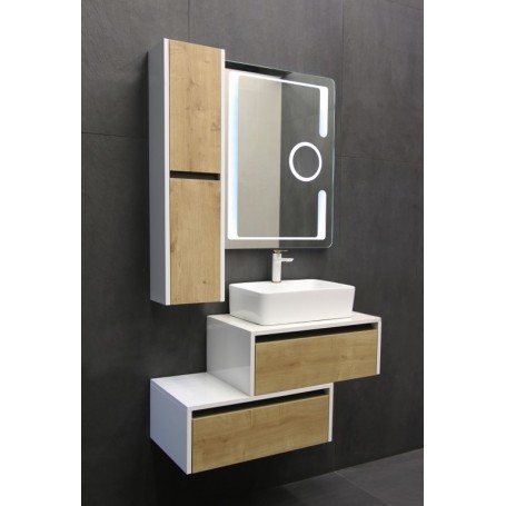 Vital 65 gornji kupaonski ormarić bijeli sjaj/hrast