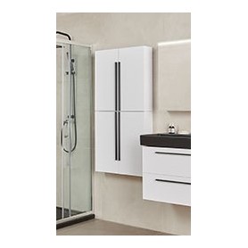 Sharp side modular bathroom cabinet white gloss black handle