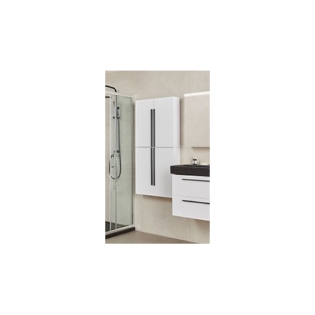 Sharp side modular bathroom cabinet white gloss black handle