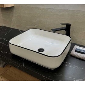 Anna ceramic countertop basin in white color with black line 500x390x130mm