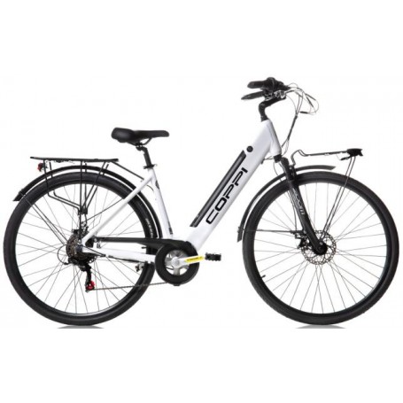 COPPI-RAMBLA 28" ELECTRIC BIKE, V-BRAKES, 7/BR/SHIMANO, 36V/250W/13Ah/468WhV/18", WHITE