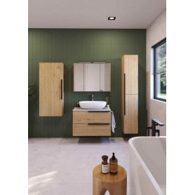 LATERAL 70 base bathroom cabinet in natural oak decor with Candela marble top