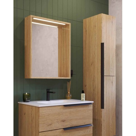LATERAL mirror with LED lamp natural oak