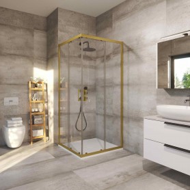TK RAPIDO 90KV brushed gold square shower cabin 90x90x195cm