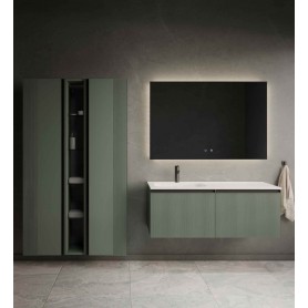 MIRAGE 170 side folding bathroom cabinet in green matte decor with black handles