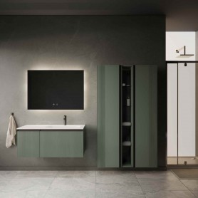 MIRAGE 100 bathroom vanity unit in green matte finish with black handles