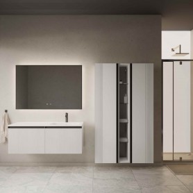 MIRAGE 120 donji kupaonski ormarić lijevi u bijelom mat dekoru s crnim ručkicama