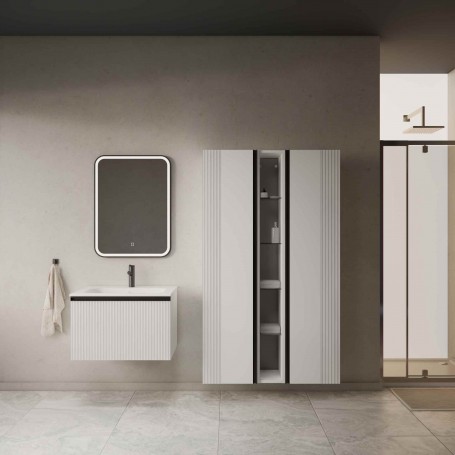 MIRAGE 70 donji kupaonski ormarić u bijelom mat dekoru s crnim ručkicama